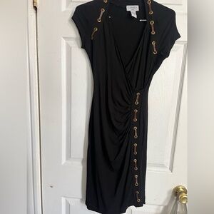 Carmen Marc Valvo Black Dress with Gold Accents
